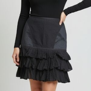 Catherine Malandrino Tiered Ruffle Hem Silk & Wool Embroidered Boudoir Skirt 4